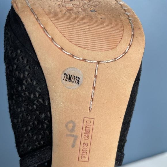 Vince‎ Camuto Womens Black Leather Peep Toe Caliope Size 7M/37 True Suede - Picture 5 of 10